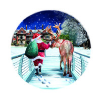 Santa and rudolph walking over the hospice bridge