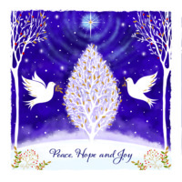 White doves on a purple background